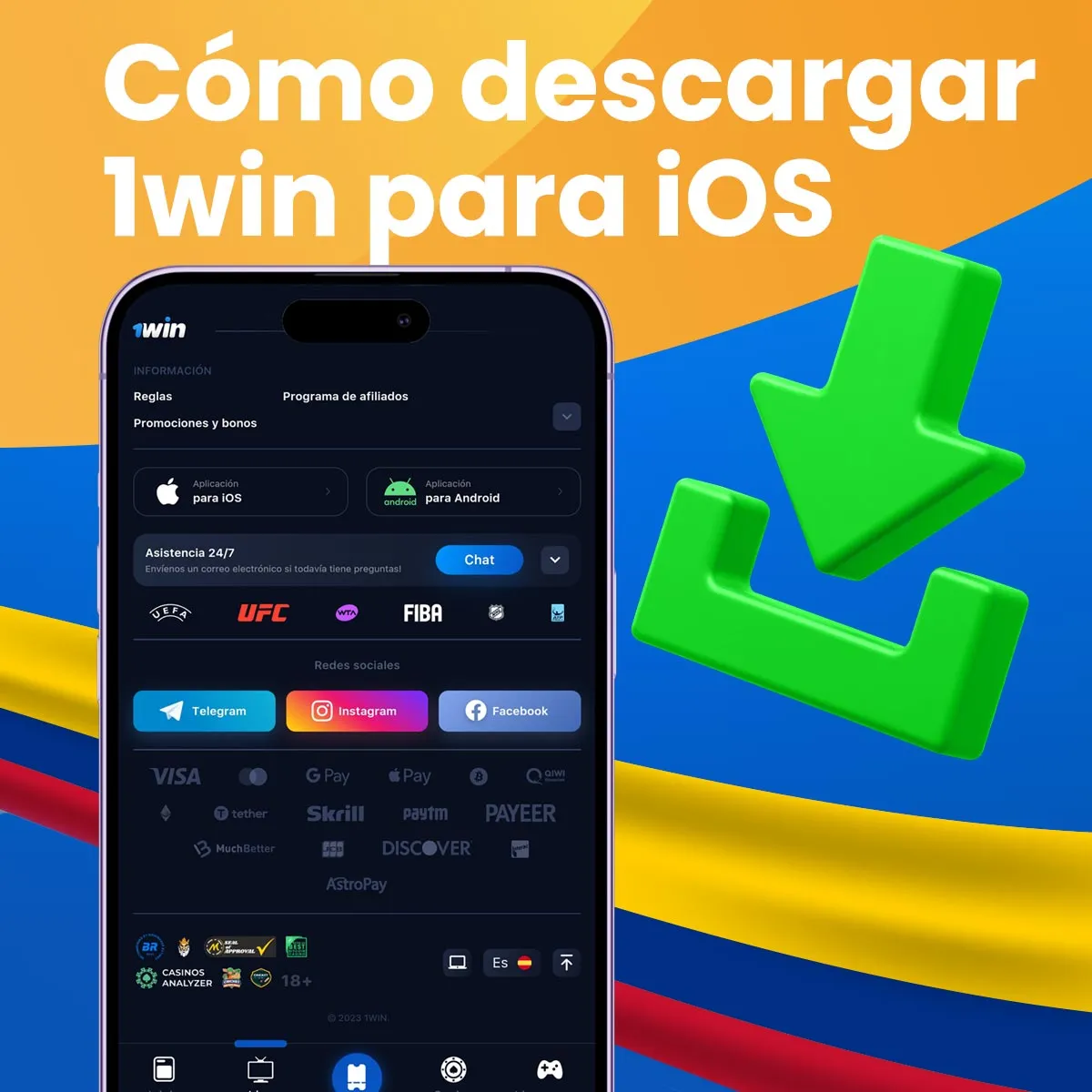 Instrucciones paso a paso para instalar la app móvil de 1win en ios